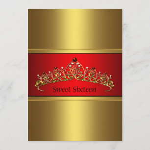 Red Gold Tiara Sweet Sixteen Party Invitation