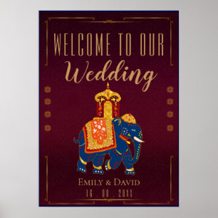Red Gold Traditional Indian Wedding Welcome Poster