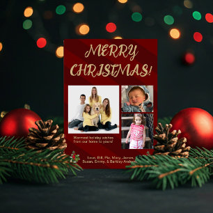 Red & Gold Traditional Stripe Photo Christmas Card