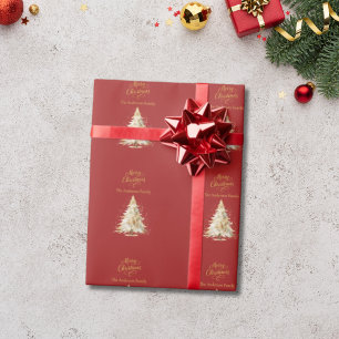 Red gold tree snow Christmas Wrapping Paper