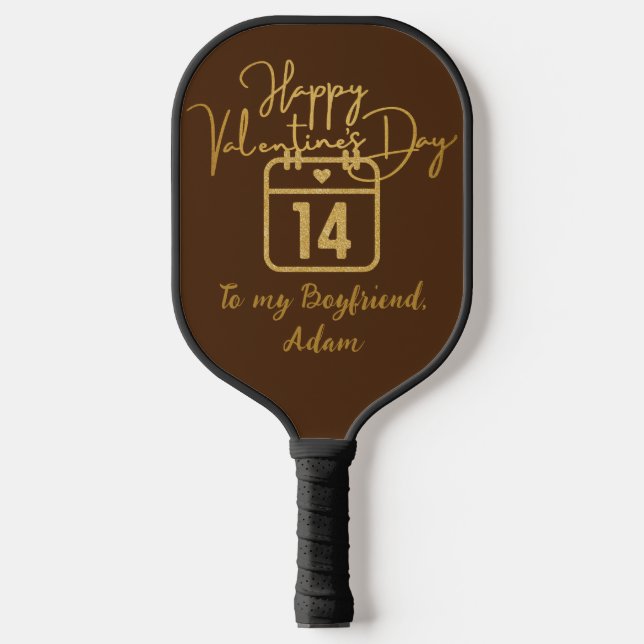red gold valentine couple personalised customise pickleball paddle (Front)