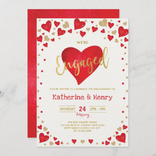 Red Gold Valentines Sweetheart Engagement Party Invitation