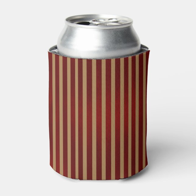 Red & Gold Vertical Stripes Striped Pattern Can Cooler (Can Front)