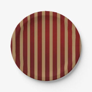 Red & Gold Vertical Stripes Striped Pattern Paper Plate