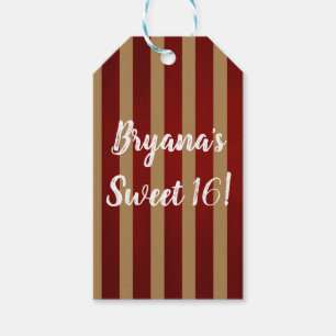 Red & Gold Vertical Stripes Striped Pattern Party Gift Tags