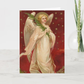 Red Gold Victorian Christmas Angel Card