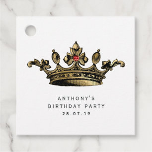 Red Gold Vintage Crown with Ruby Gemstone Favour Tags