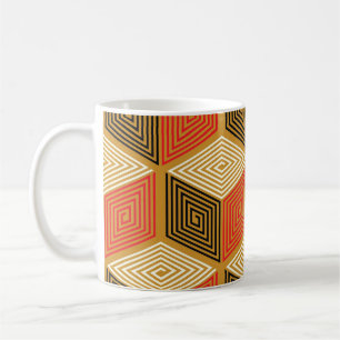 Red Gold Vintage Cube Pattern Coffee Mug