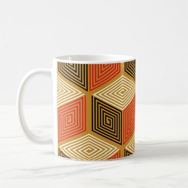 Red Gold Vintage Cube Pattern Coffee Mug (Left)
