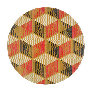 Red Gold Vintage Cube Pattern Cutting Board