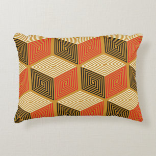 Red Gold Vintage Cube Pattern Decorative Cushion