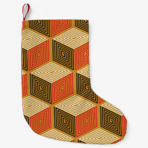 Red Gold Vintage Cube Pattern Small Christmas Stocking