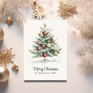 Red & Gold Vintage Non Photo Watercolor Christmas Holiday Card