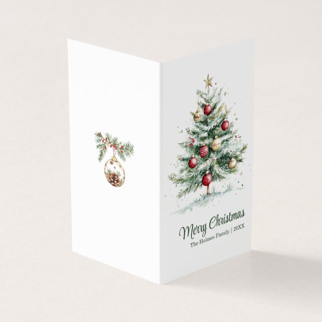 Red & Gold Vintage Old Christmas Tree Holiday Card (Outside)