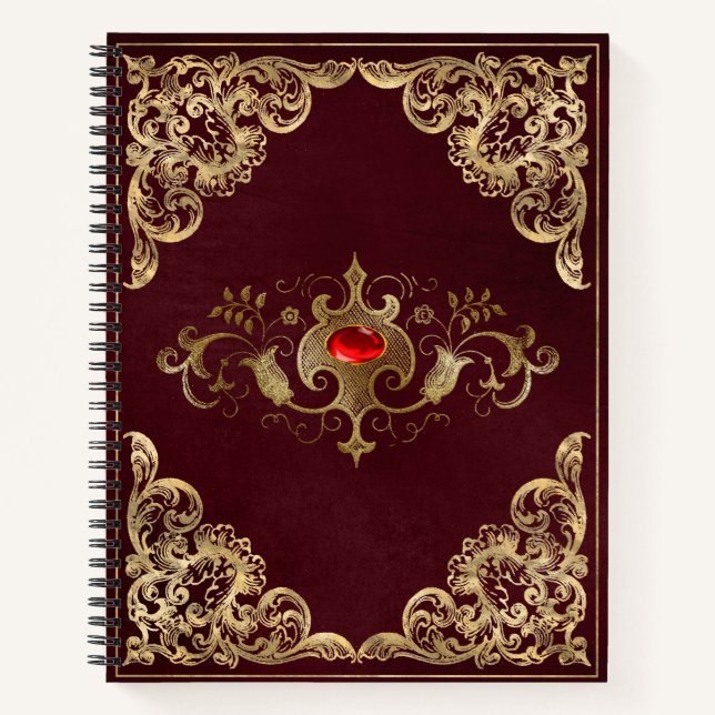 Red Gold Vintage Ornate Gold Notebook (Front)