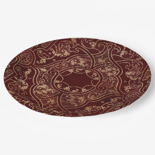 Red gold Vintage Ornate Gold Paper Plate