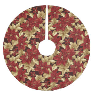 Red Gold Vintage Poinsettias Christmas Brushed Polyester Tree Skirt