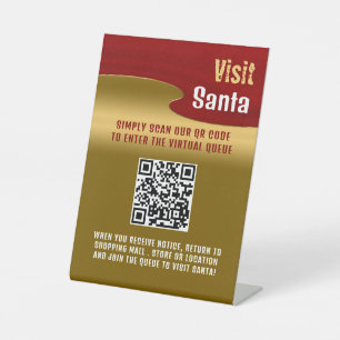Red & Gold, Visit Santa, QR Code Queue Pedestal Sign