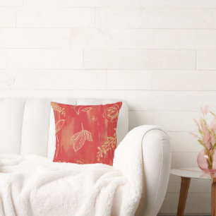 Red Gold Watercolor Floral Cushion