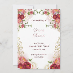 Red Gold Watercolor Floral Save The Date Invitatio Invitation