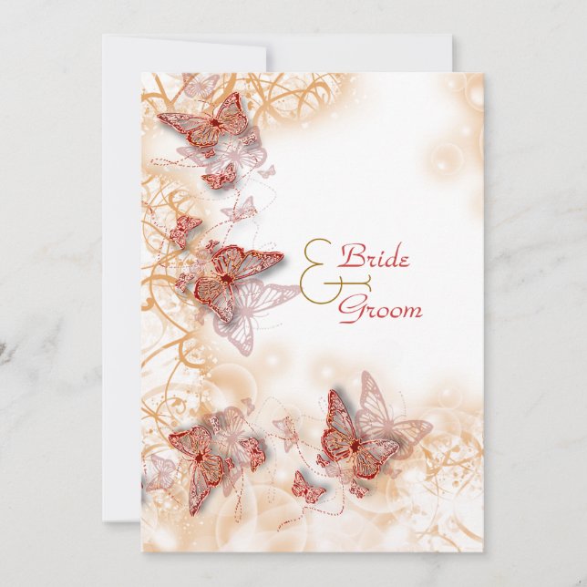 Red gold wedding engagement anniversary invitation (Front)