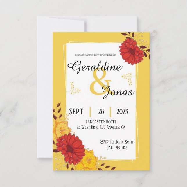 Red Gold Wedding Invitation Template (Front)