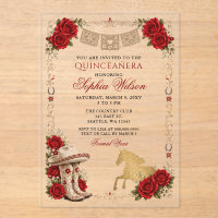 Red Gold Western Horse Floral Charra Quinceañera