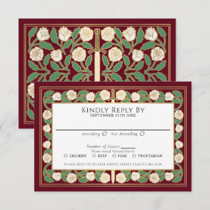 Red Gold White Floral Sword Royal Wedding RSVP Card