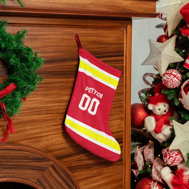 Red, Gold & White Football Team Personalised Small Christmas Stocking (Creator Uploaded)