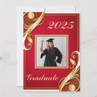 Red Gold White Graduation Invitation