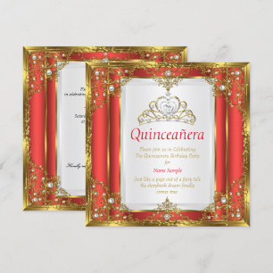 Red Gold White Pearl Princess Quinceanera Invitation