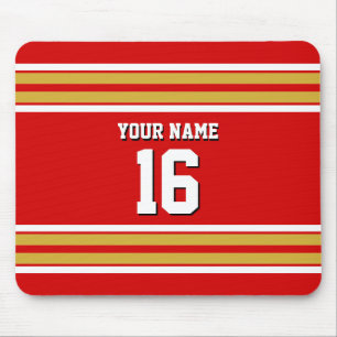 Red Gold White Team Jersey Custom Number Name Mouse Mat
