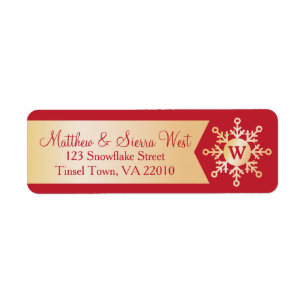 Red Gold Winter Snowflake Holiday Monogram