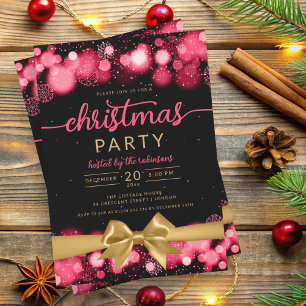 Red Gold Winter Wonderland Family Xmas Ribbon Invitation