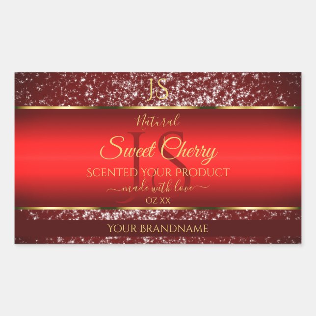 Red Gold with Glitter Stars Initials Product Label (Front)