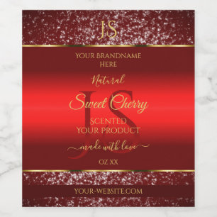 Red Gold with Glitter Stars Initials Product Label