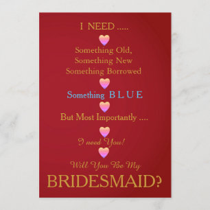 Red & Gold with Heart Will You Be my Bridesmaid Invitation