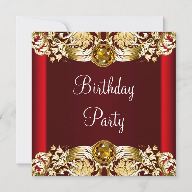 Red Gold Womans Birthday Party Invitation (Front)