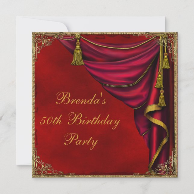Red Gold Womans Gold 50th Birthday Party Invitation (Front)
