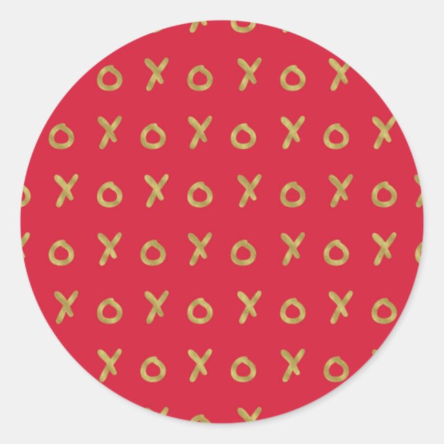 Red & Gold X O XO XO's Trendy Cute Classic Round Sticker (Front)