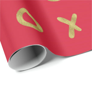 Red & Gold X O XO XO's Trendy Cute Wrapping Paper