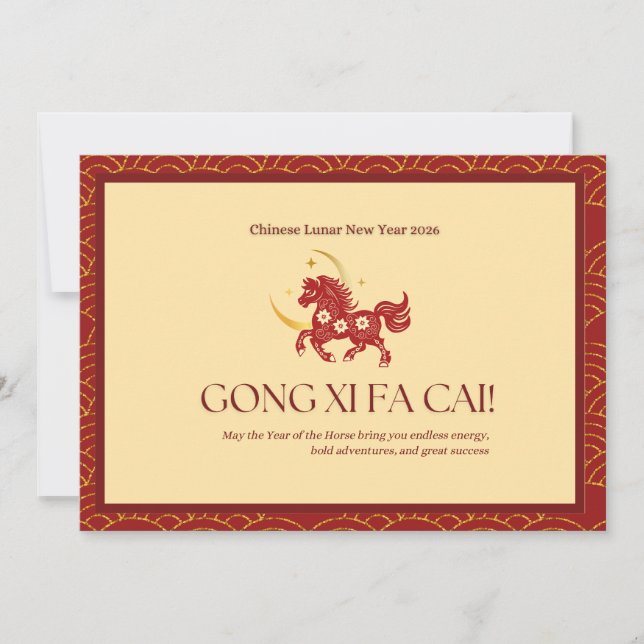 Red & Gold Year of Horse  Holiday Card (Front)