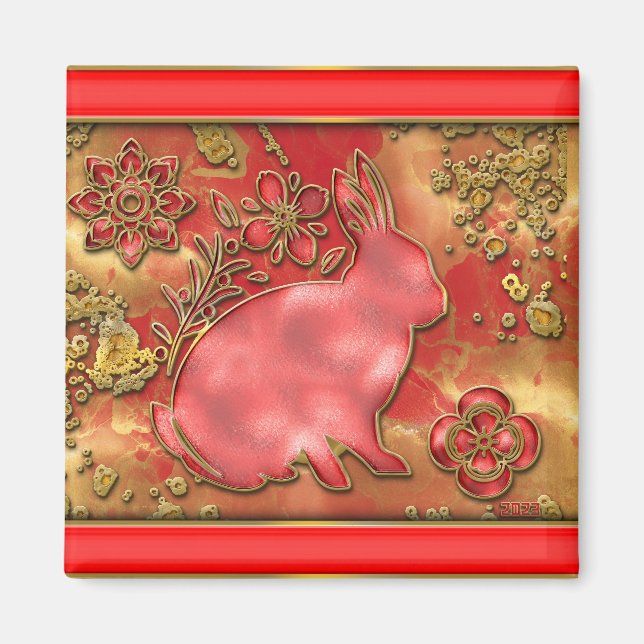 Red Gold Year of The Rabbit 2023 Chinese New Year Magnet (Front)