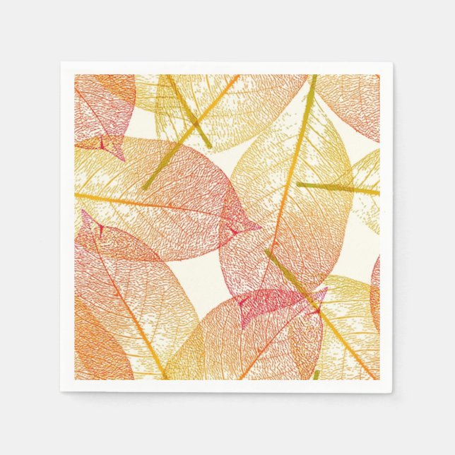 Red Gold Yellow Leaves Autumn Season Pattern Napkin (Front)