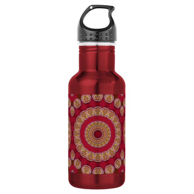 Red Gold Yellow rosettes Mandala 532 Ml Water Bottle (Front)