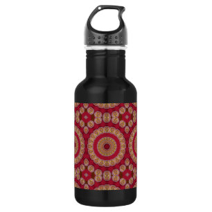 Red Gold Yellow rosettes Mandala 532 Ml Water Bottle