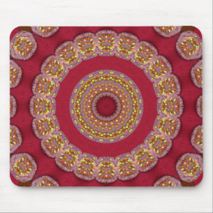 Red Gold Yellow rosettes Mandala Mouse Mat