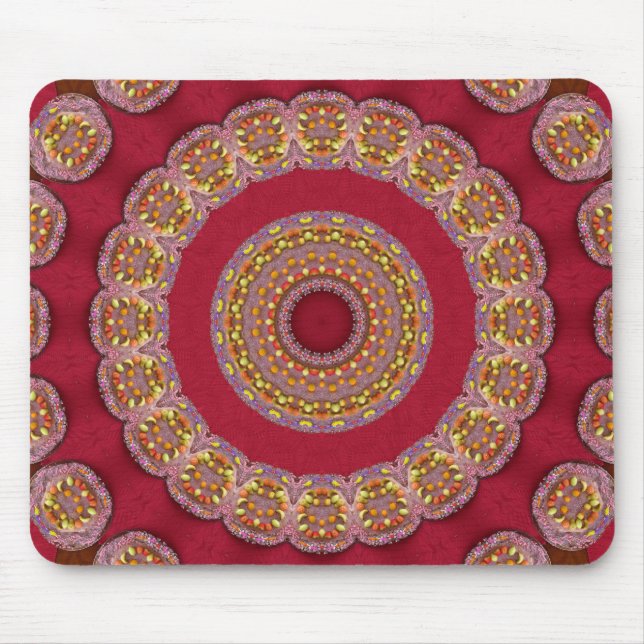 Red Gold Yellow rosettes Mandala Mouse Mat (Front)