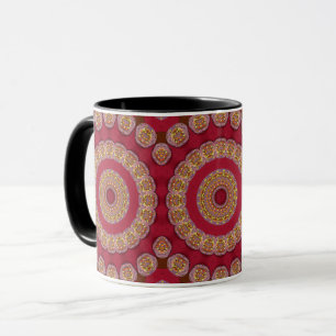 Red Gold Yellow rosettes Mandala Mug