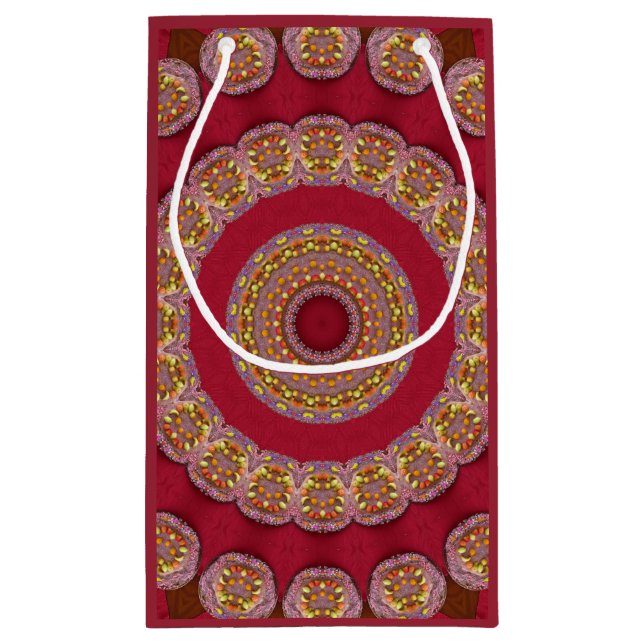 Red Gold Yellow rosettes Mandala Small Gift Bag (Back)